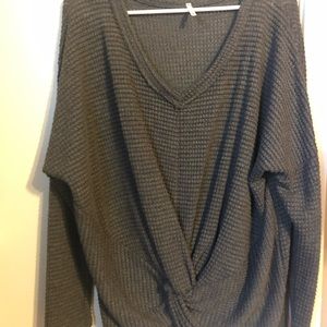 Waffle Knit Front Knot Top